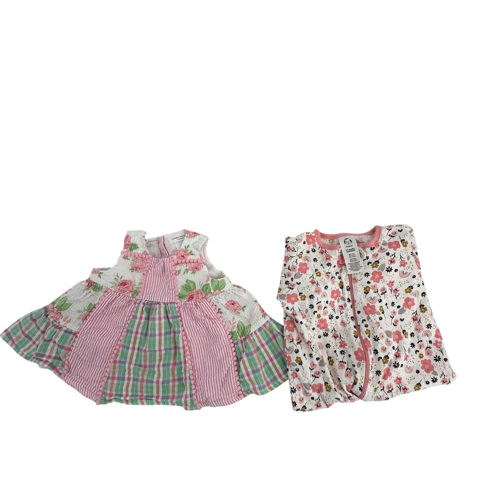 Laura Ashley Dress & Gerber Sleeper Baby Girls 3-6 Months Pink Floral Bundle